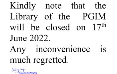 PGIM Library Closed on 17th June 2022.