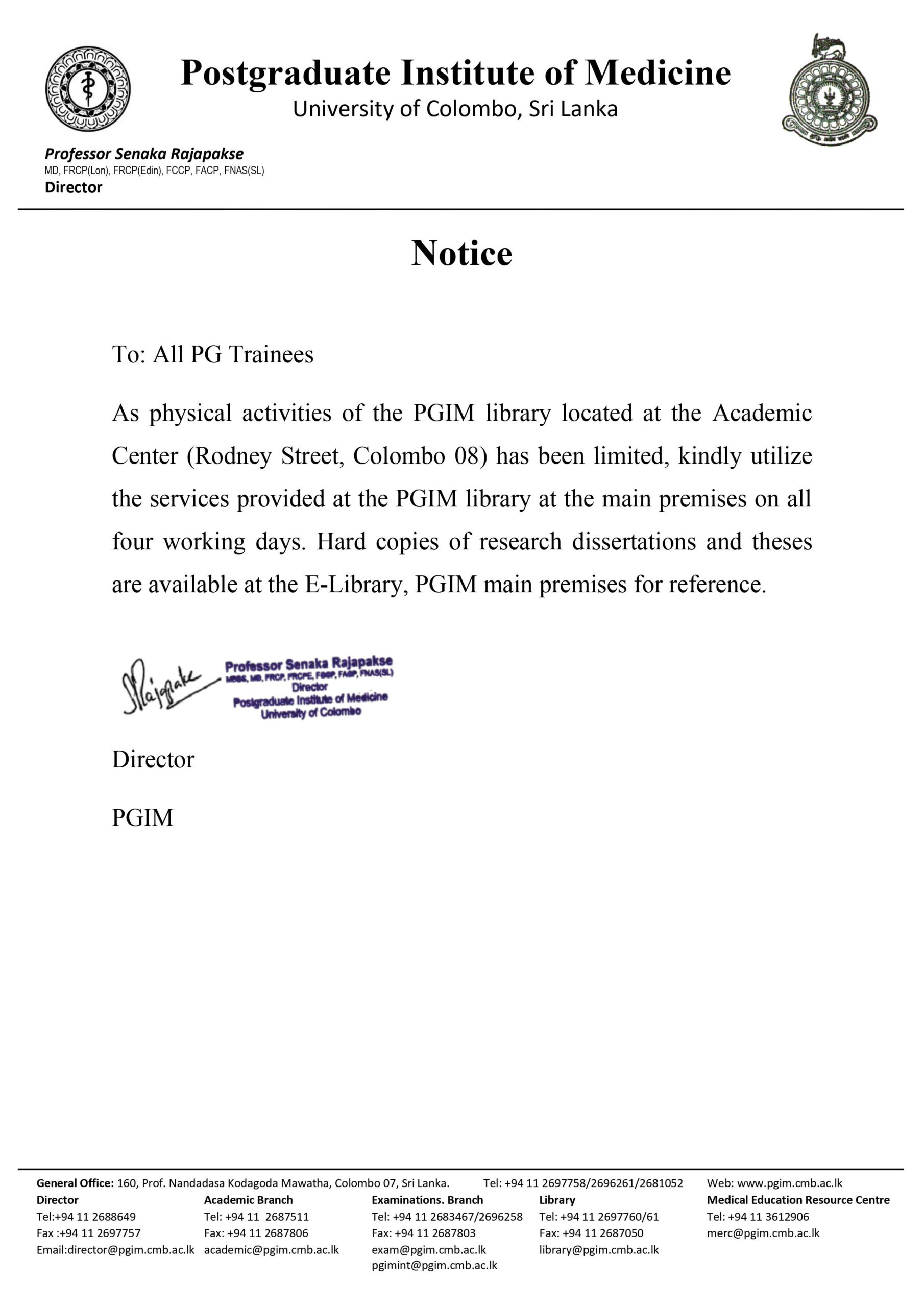 Notice to all PG Trainees